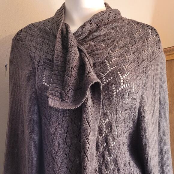 Catherines Black Chevron Cardigan Sweater 3X Open Front Semi Sheer Plus Size - Picture 3 of 8